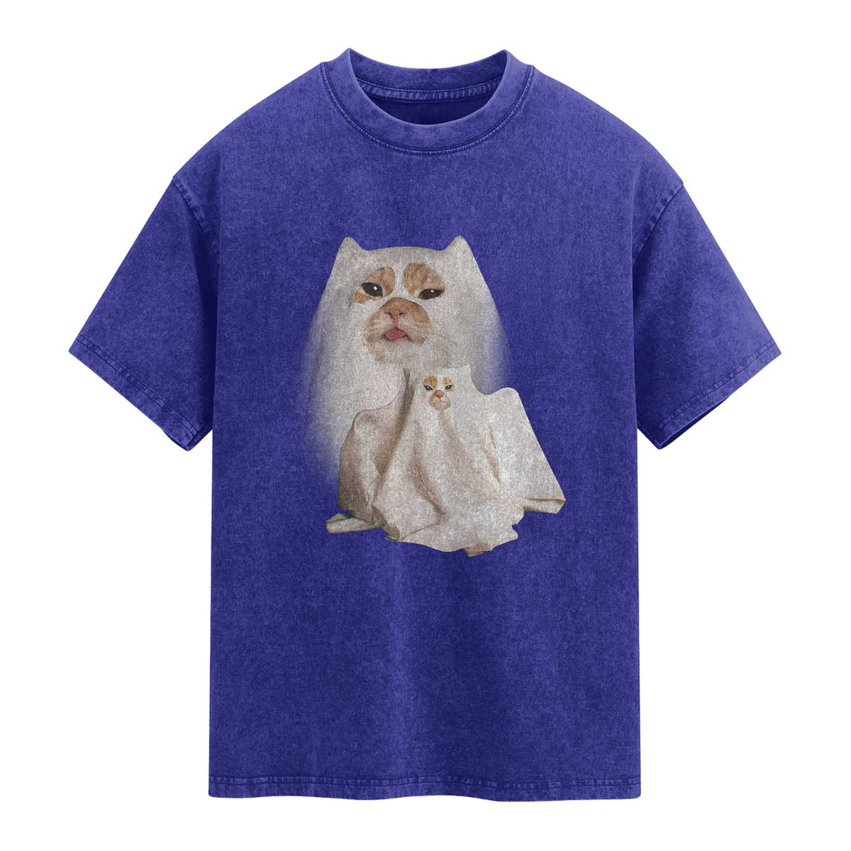 Funny Halloween Ghost Cat Meme Washed Cotton T-Shirt TS10 Indigo Blue Print Your Wear