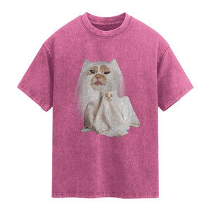 Funny Halloween Ghost Cat Meme Washed Cotton T-Shirt TS10 Magenta Print Your Wear