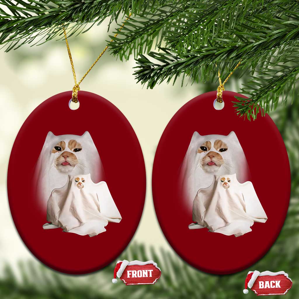 Funny Halloween Ghost Cat Meme Ceramic Ornament TS10 Print Your Wear