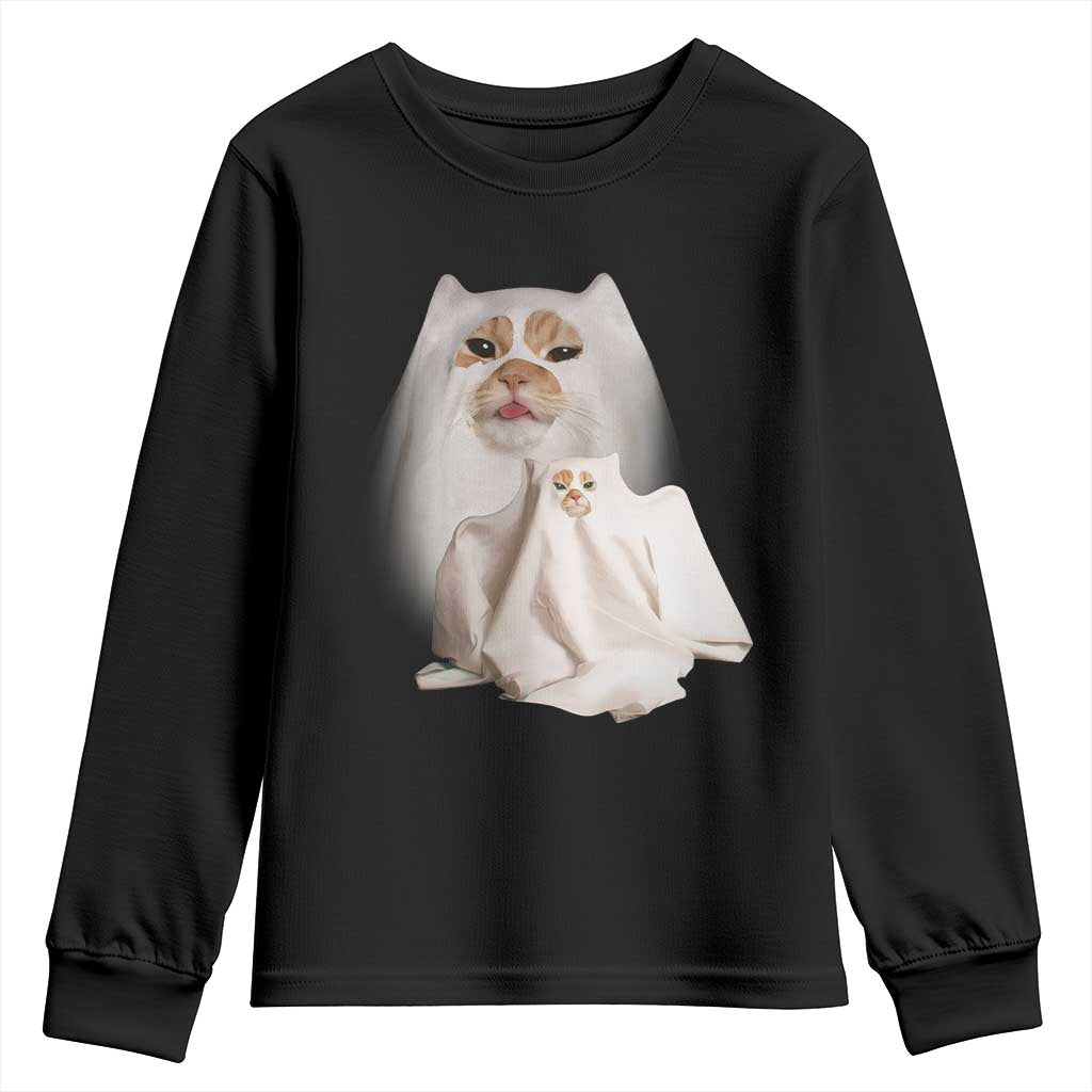 Funny Halloween Ghost Cat Meme Youth Sweatshirt TS10 Black Print Your Wear