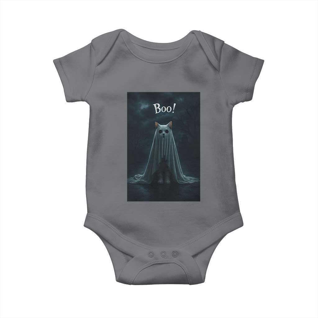Cat Halloween Baby Onesie Spooky Season Ghost Kitten Haunted Mansion TS10 Charcoal Print Your Wear