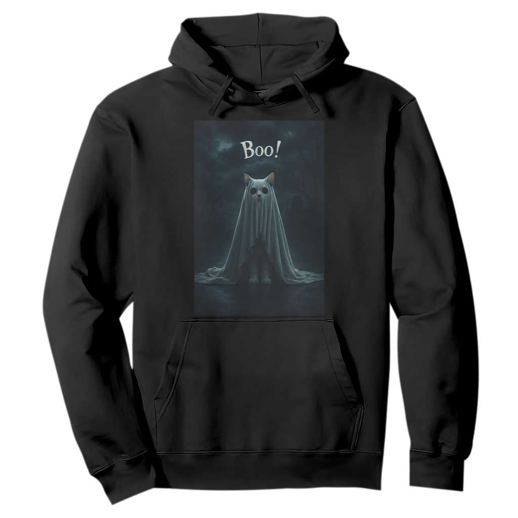 Cat Halloween Hoodie Spooky Season Ghost Kitten Haunted Mansion TS10 Black Print Your Wear