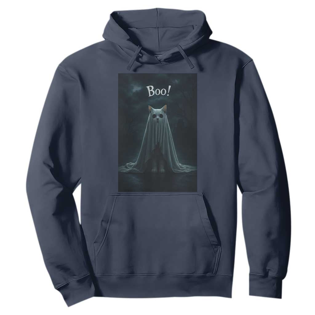 Cat Halloween Hoodie Spooky Season Ghost Kitten Haunted Mansion TS10 Navy Print Your Wear