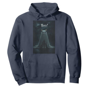 Cat Halloween Hoodie Spooky Season Ghost Kitten Haunted Mansion TS10 Navy Print Your Wear