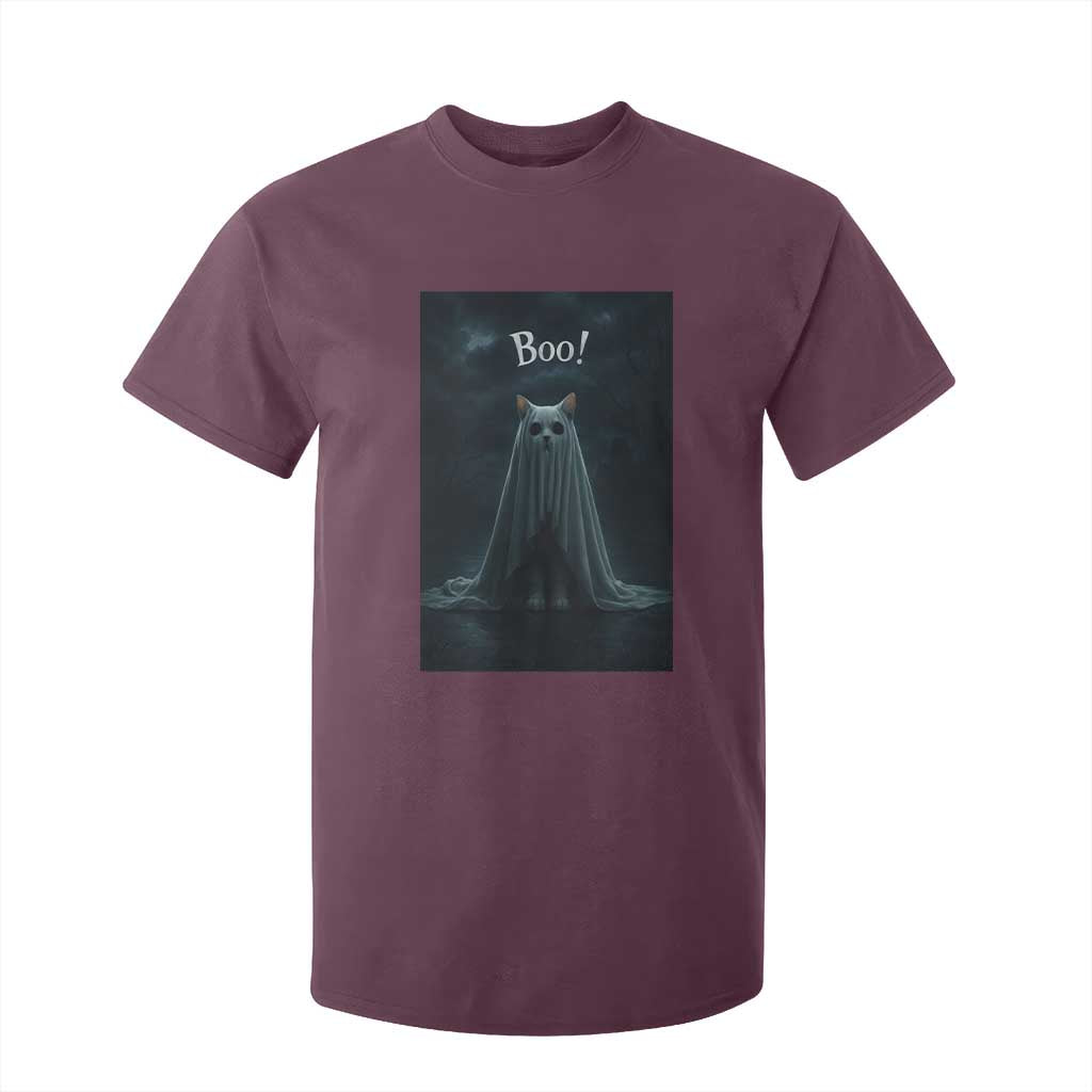 Cat Halloween T Shirt For Kid Spooky Season Ghost Kitten Haunted Mansion TS10 Maroon Print Your Wear