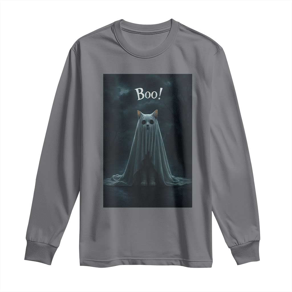 Cat Halloween Long Sleeve Shirt Spooky Season Ghost Kitten Haunted Mansion TS10 Charcoal Print Your Wear