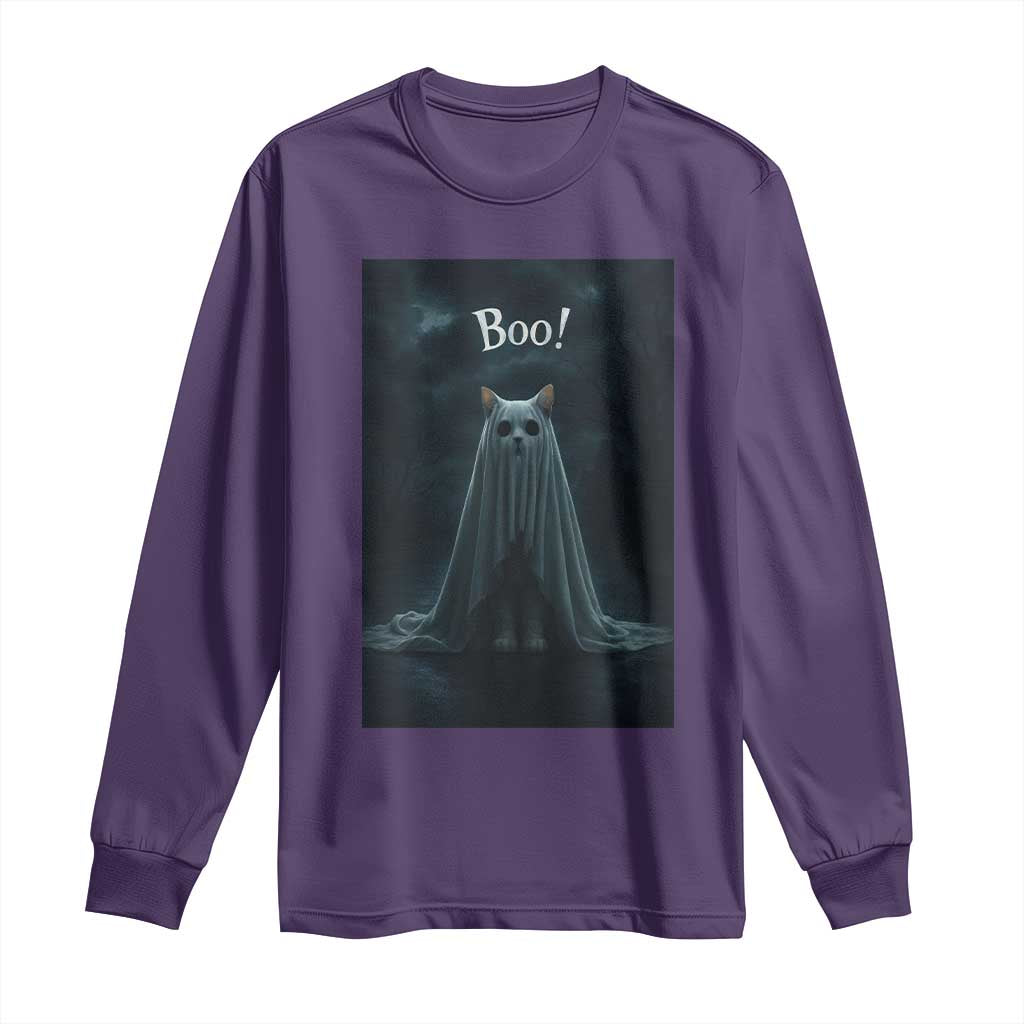 Cat Halloween Long Sleeve Shirt Spooky Season Ghost Kitten Haunted Mansion TS10 Purple Print Your Wear