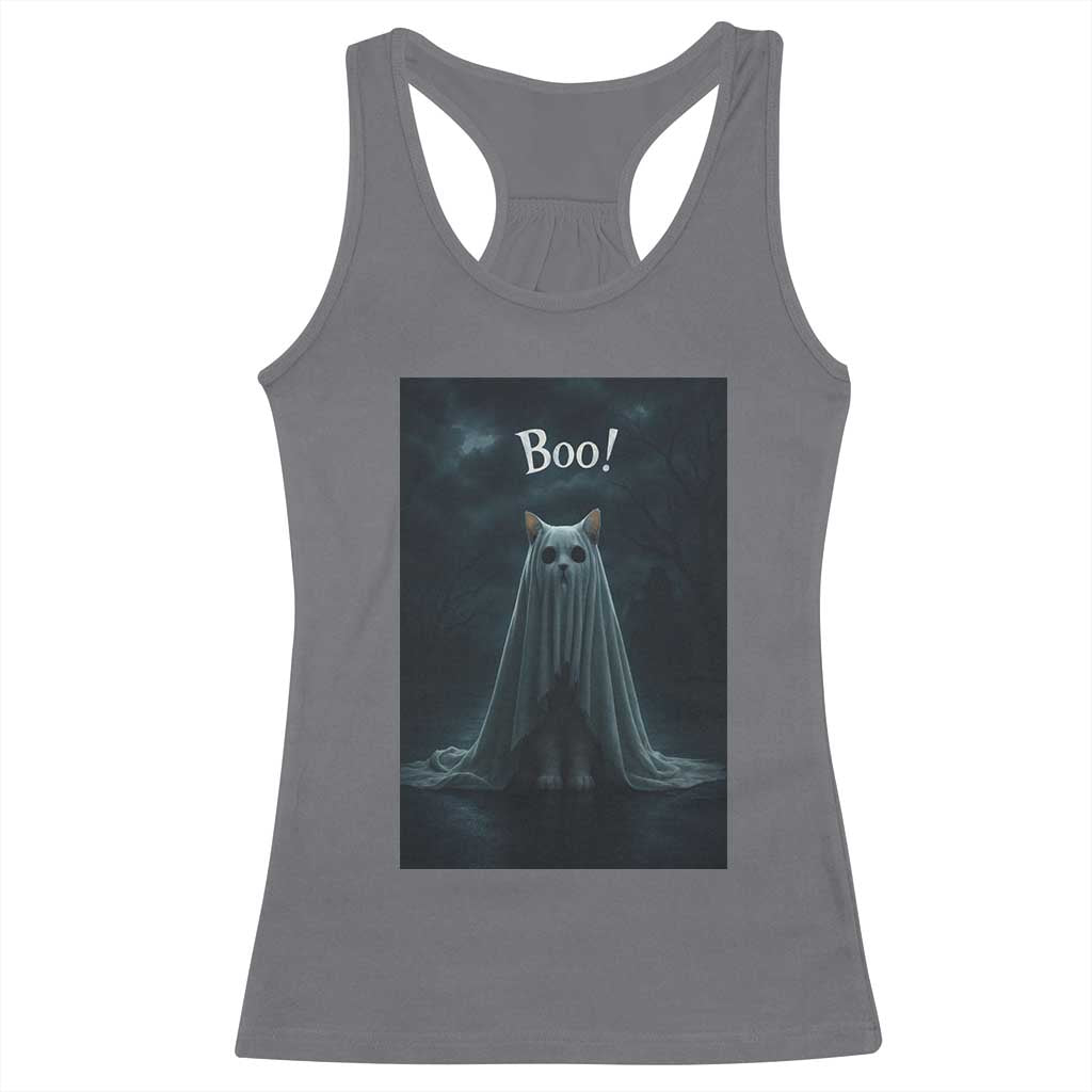 Cat Halloween Racerback Tank Top Spooky Season Ghost Kitten Haunted Mansion TS10 Charcoal Print Your Wear