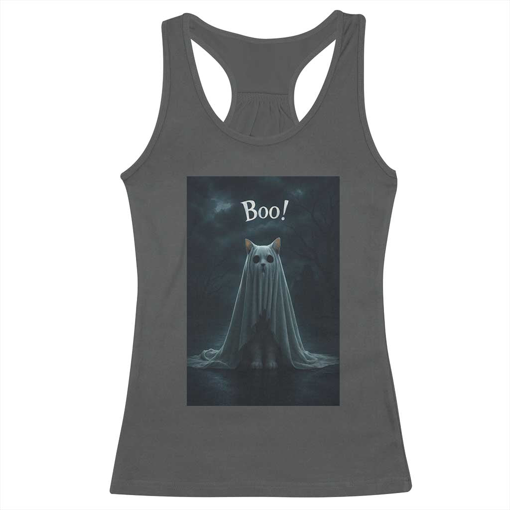Cat Halloween Racerback Tank Top Spooky Season Ghost Kitten Haunted Mansion TS10 Dark Heather Print Your Wear