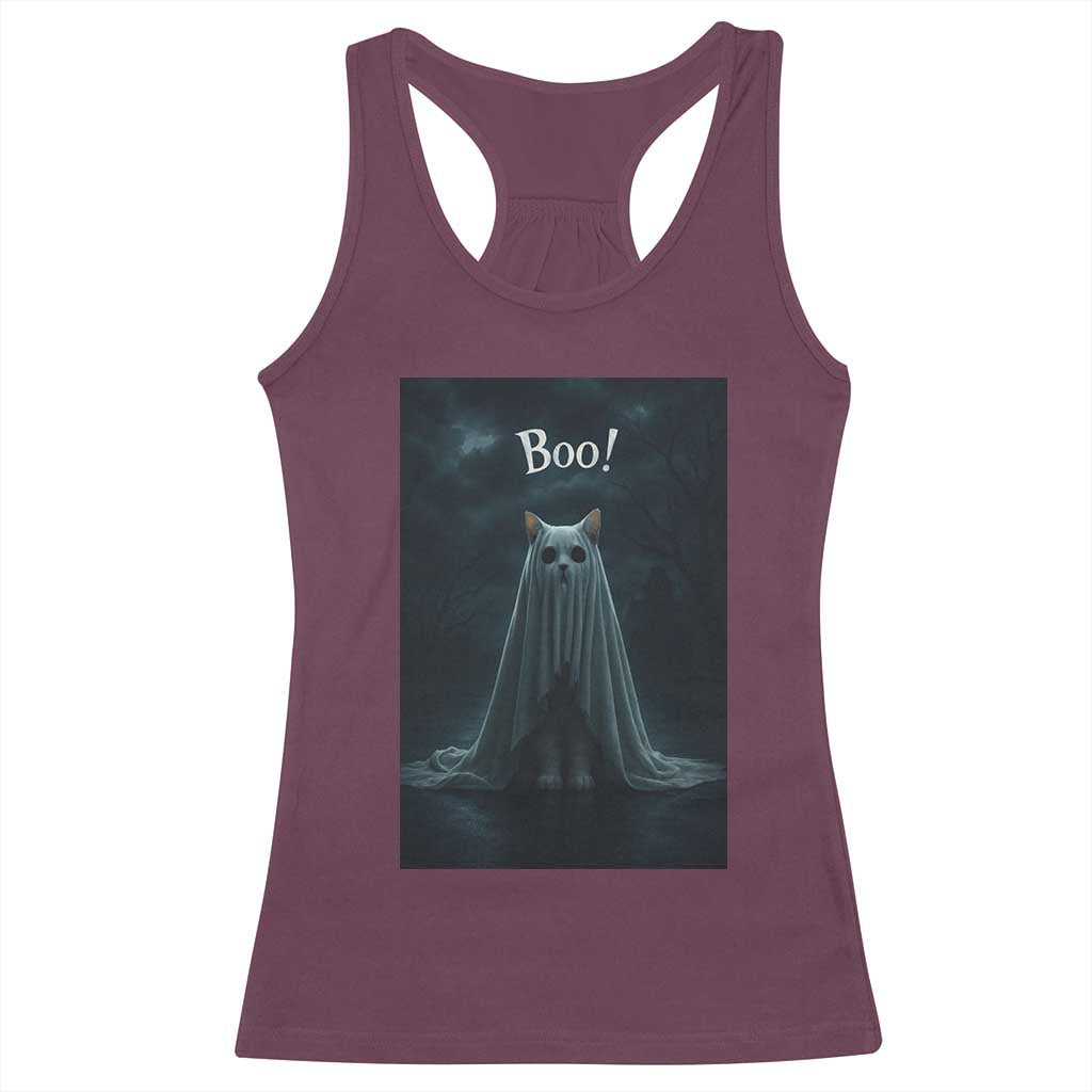 Cat Halloween Racerback Tank Top Spooky Season Ghost Kitten Haunted Mansion TS10 Maroon Print Your Wear