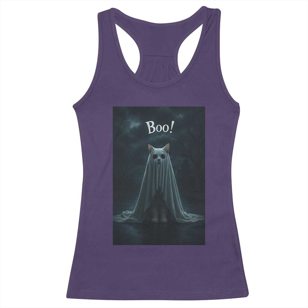 Cat Halloween Racerback Tank Top Spooky Season Ghost Kitten Haunted Mansion TS10 Purple Print Your Wear