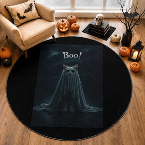 Cat Halloween Round Rug Spooky Season Ghost Kitten Haunted Mansion