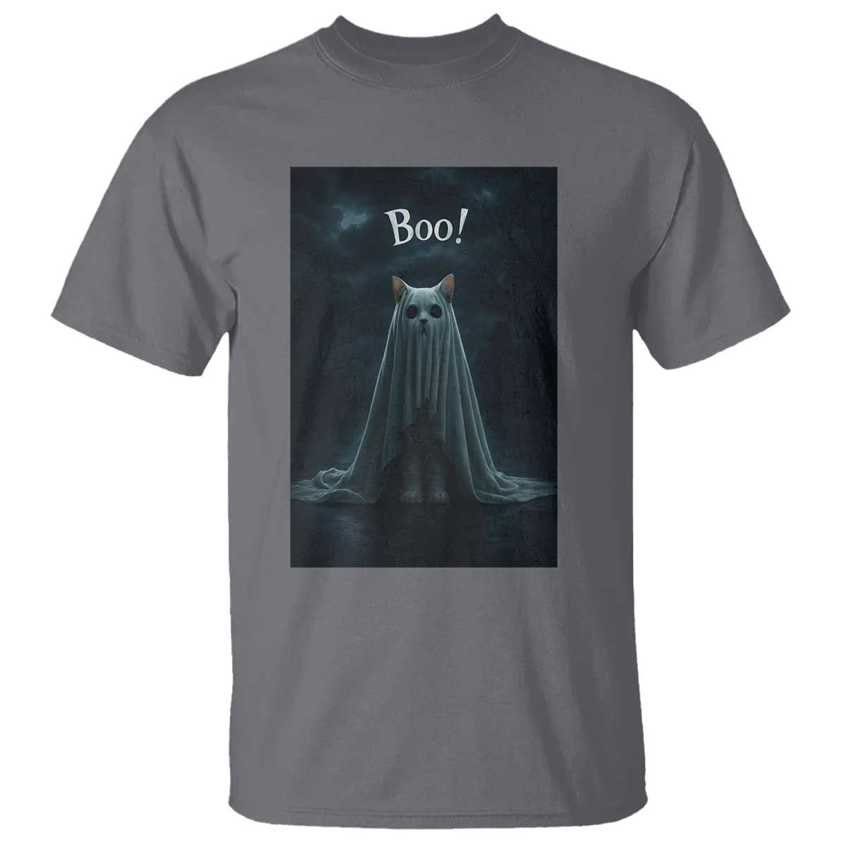Cat Halloween T Shirt Spooky Season Ghost Kitten Haunted Mansion TS10 Charcoal Print Your Wear