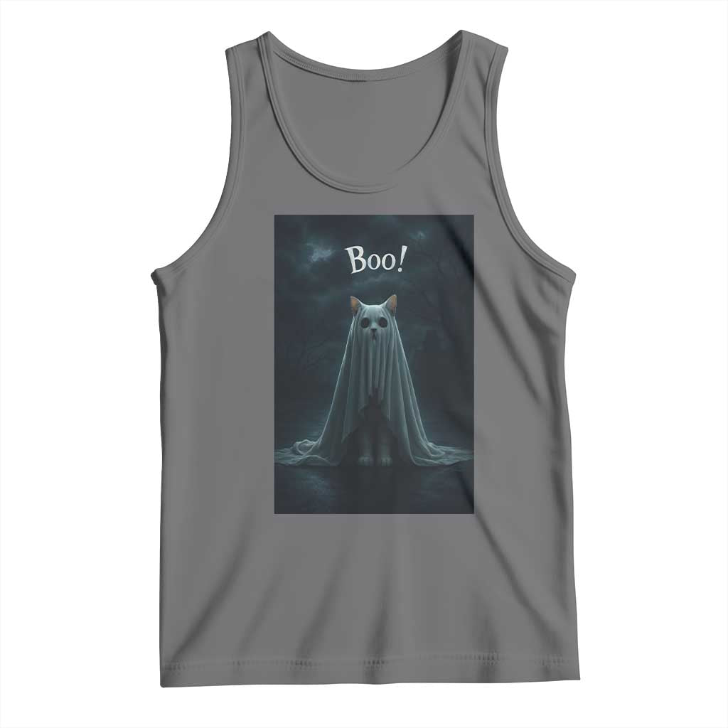 Cat Halloween Tank Top Spooky Season Ghost Kitten Haunted Mansion TS10 Black Heather Print Your Wear
