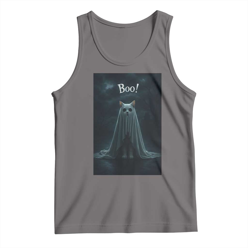 Cat Halloween Tank Top Spooky Season Ghost Kitten Haunted Mansion TS10 Deep Heather Print Your Wear