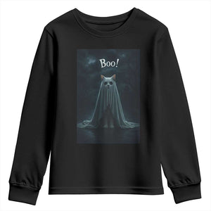 Cat Halloween Youth Sweatshirt Spooky Season Ghost Kitten Haunted Mansion TS10 Black Print Your Wear