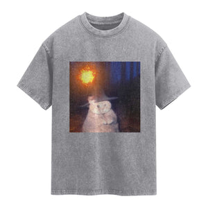 Wizard Cat Washed Cotton T-Shirt Weird Funny Retro Halloween Orange Cat Meme TS10 Slate Gray Print Your Wear