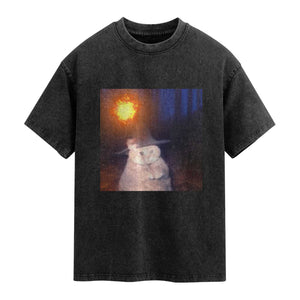 Wizard Cat Washed Cotton T-Shirt Weird Funny Retro Halloween Orange Cat Meme TS10 Black Print Your Wear