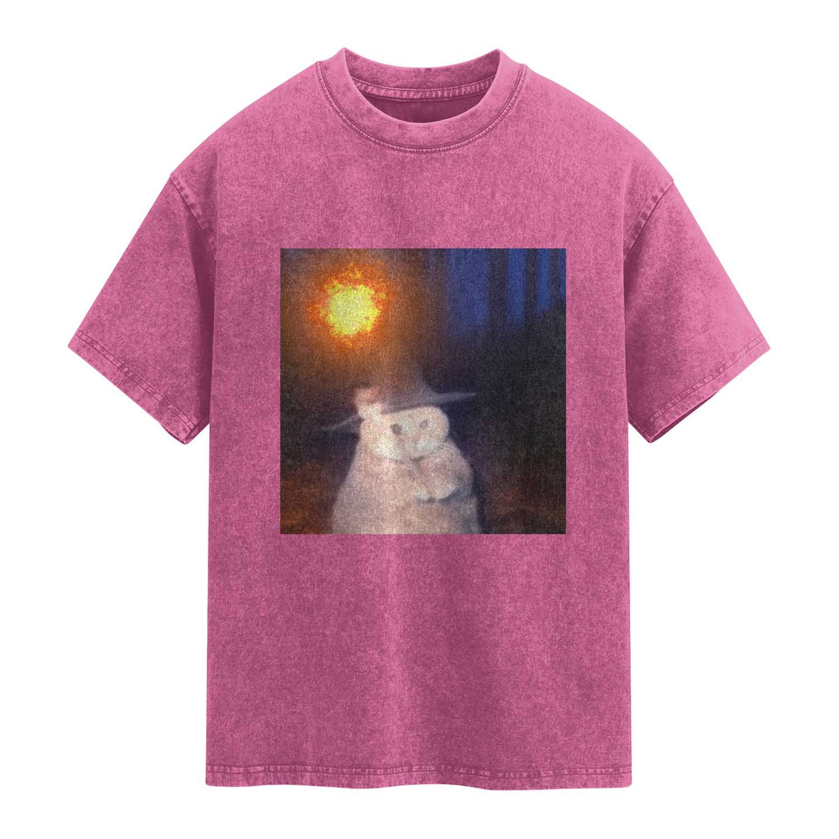 Wizard Cat Washed Cotton T-Shirt Weird Funny Retro Halloween Orange Cat Meme TS10 Magenta Print Your Wear