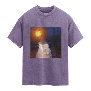 Wizard Cat Washed Cotton T-Shirt Weird Funny Retro Halloween Orange Cat Meme TS10 Purple Print Your Wear