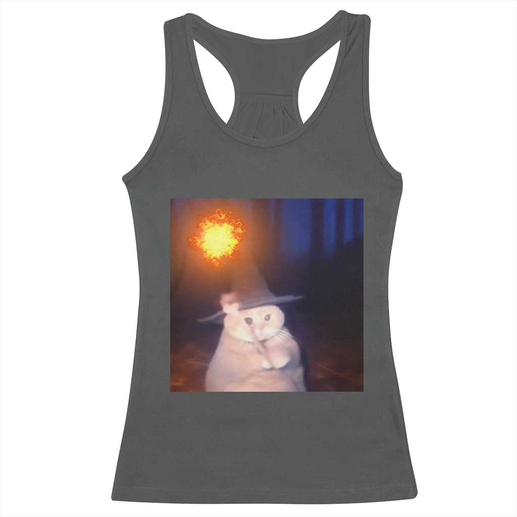 Wizard Cat Racerback Tank Top Weird Funny Retro Halloween Orange Cat Meme TS10 Dark Heather Print Your Wear