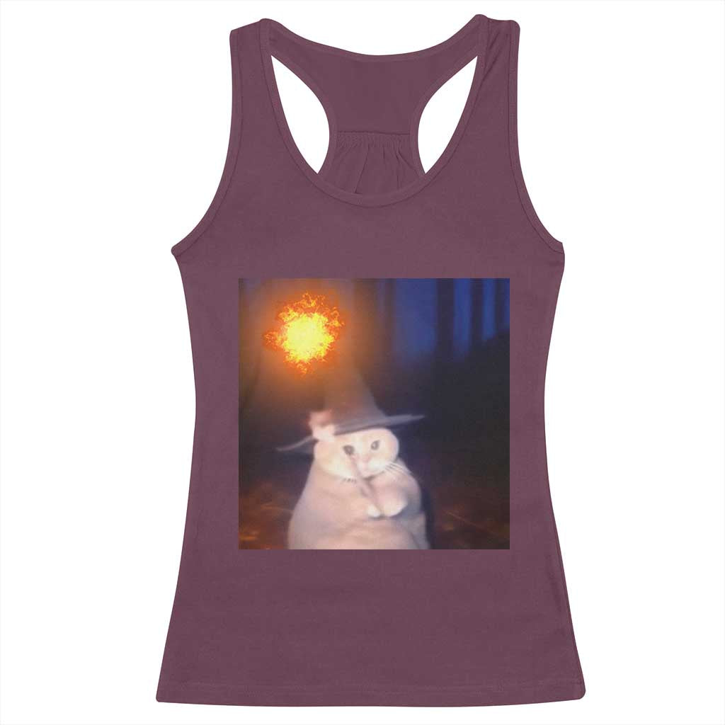 Wizard Cat Racerback Tank Top Weird Funny Retro Halloween Orange Cat Meme TS10 Maroon Print Your Wear
