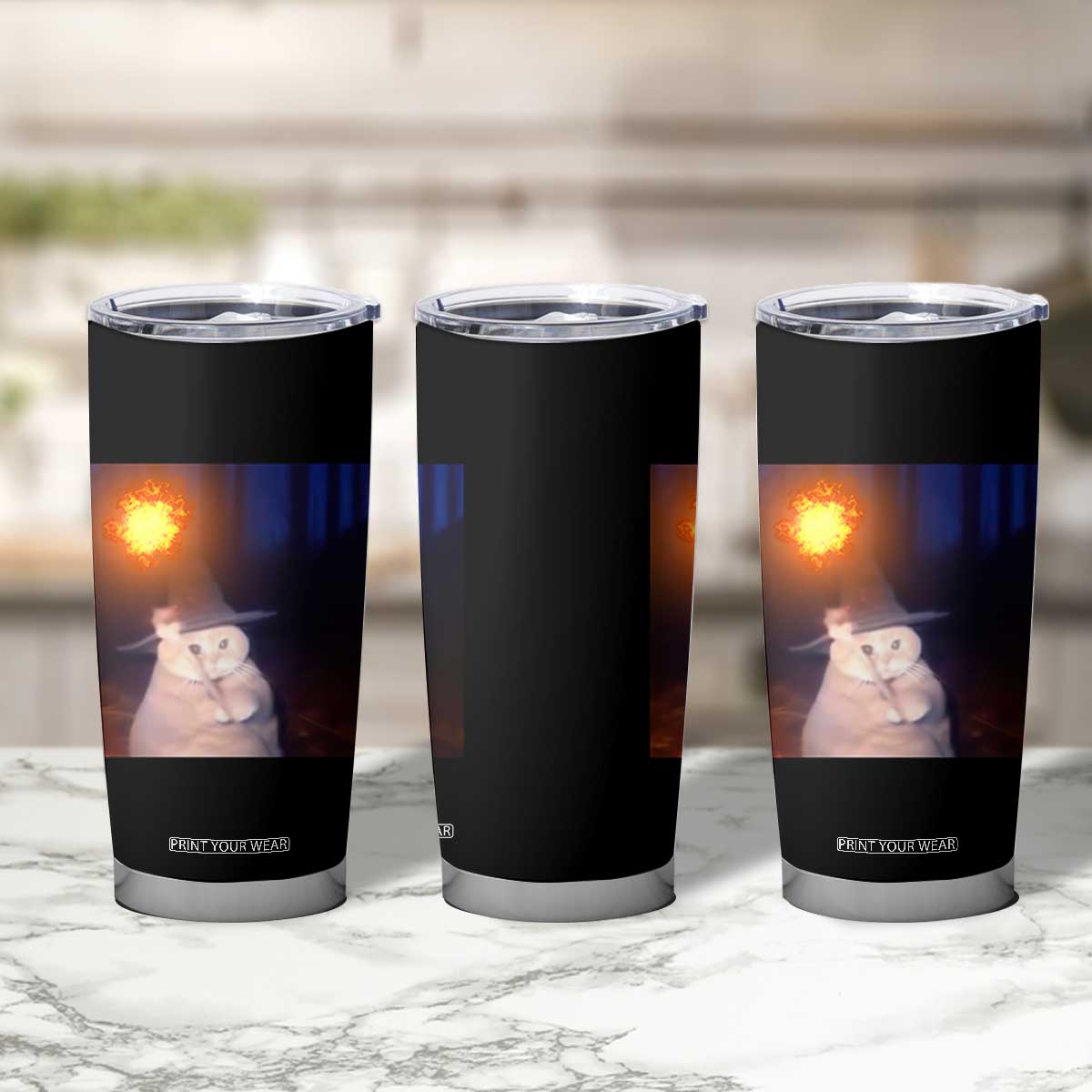 Wizard Cat Tumbler Cup Weird Funny Retro Halloween Orange Cat Meme TS10 Print Your Wear