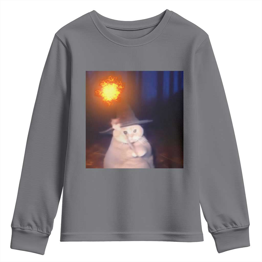 Wizard Cat Youth Sweatshirt Weird Funny Retro Halloween Orange Cat Meme TS10 Charcoal Print Your Wear