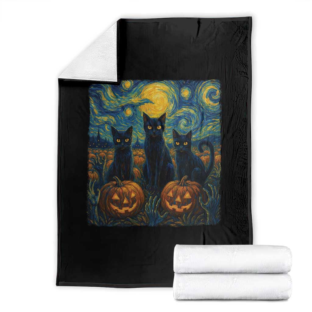 Cat Starry Night Throw Blanket Funny Cat Lover Gifts Halloween Van Gogh TS10 Black Print Your Wear