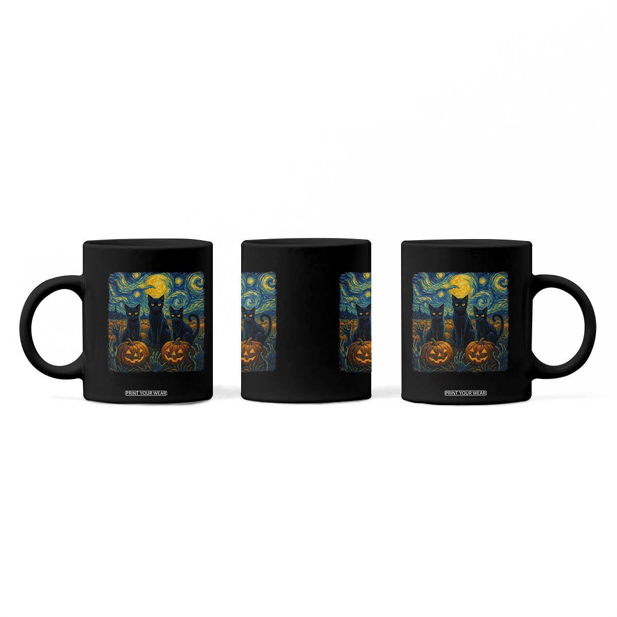 Cat Starry Night Coffee Mug Funny Cat Lover Gifts Halloween Van Gogh TS10 Print Your Wear