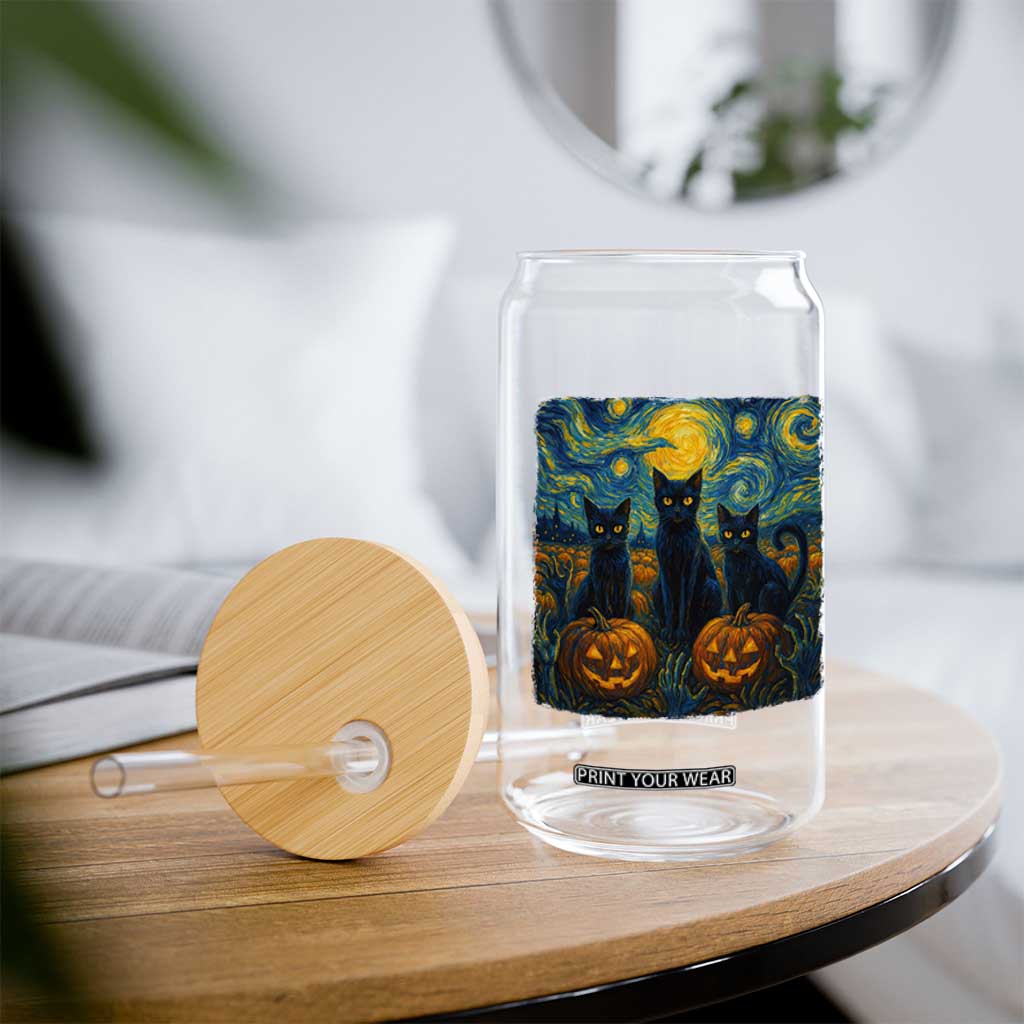 Cat Starry Night Glass Can Funny Cat Lover Gifts Halloween Van Gogh TS10 Print Your Wear