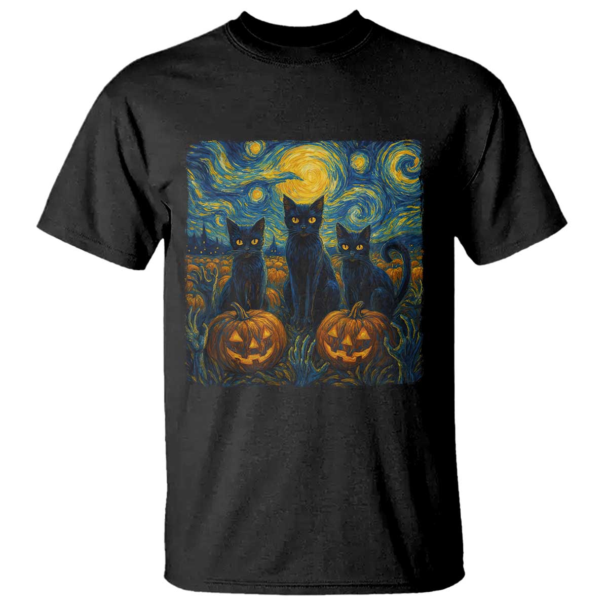 Cat Starry Night T Shirt Funny Cat Lover Gifts Halloween Van Gogh TS10 Black Print Your Wear