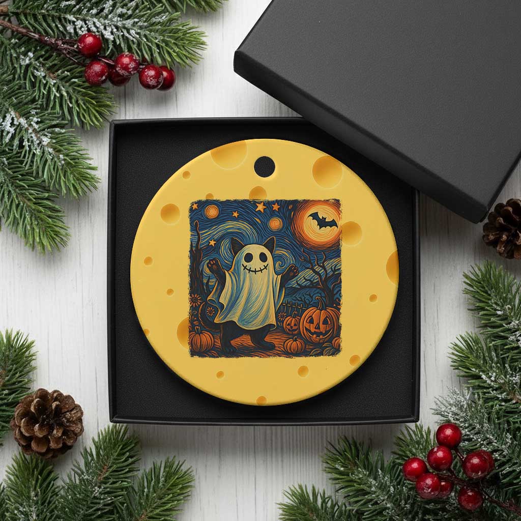 Funny Halloween Ghost Cat Ceramic Ornament Starry Night Van Gogh Cat Lover Gifts TS10 1pc Yellow Cheese Print Your Wear