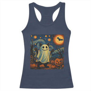 Funny Halloween Ghost Cat Racerback Tank Top Starry Night Van Gogh Cat Lover Gifts TS10 Navy Print Your Wear