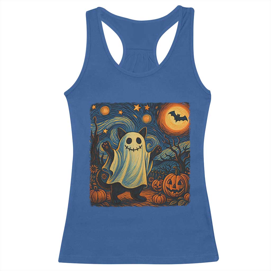 Funny Halloween Ghost Cat Racerback Tank Top Starry Night Van Gogh Cat Lover Gifts TS10 Royal Blue Print Your Wear