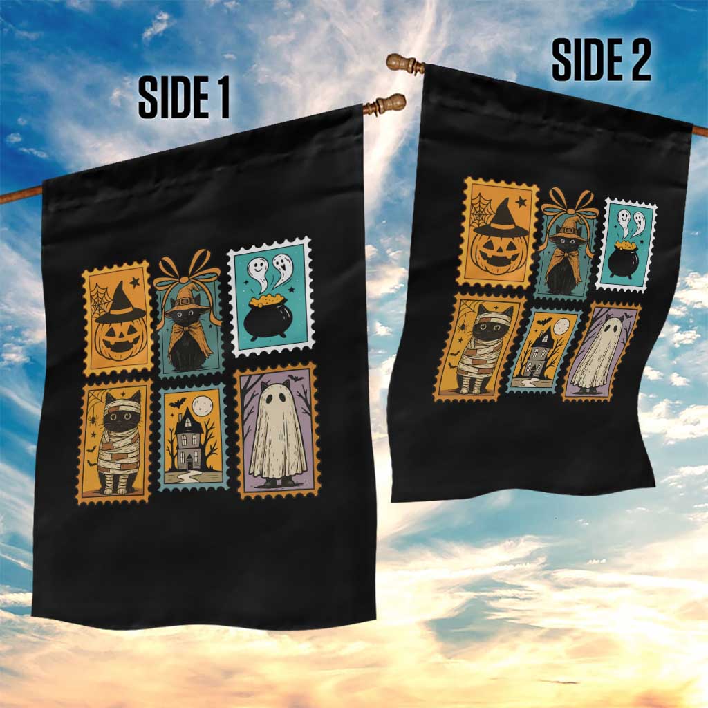 Black Cat Pumpkin Garden Flag Retro Halloween Ghots Cat Stamp TS10 Print Your Wear