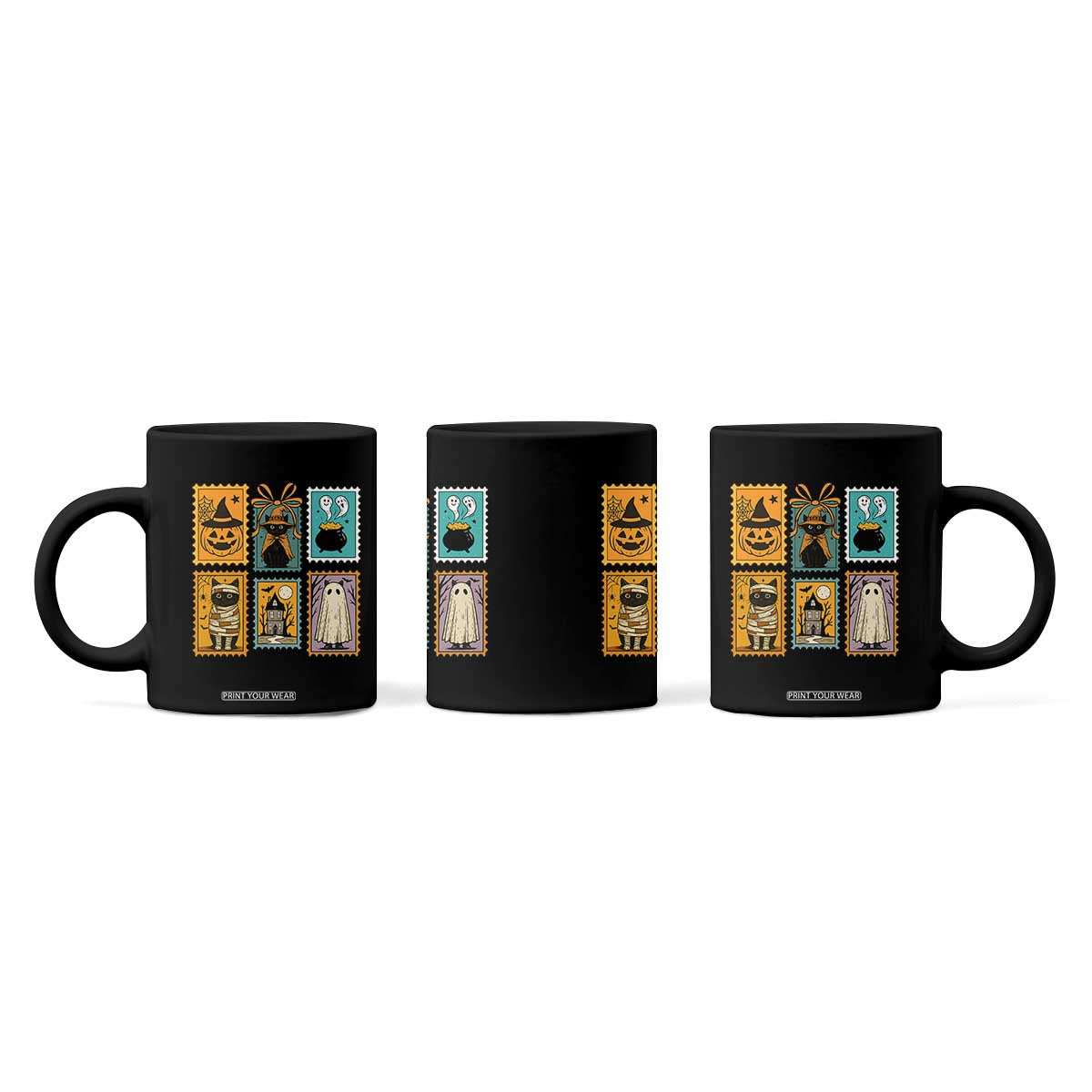 Black Cat Pumpkin Coffee Mug Retro Halloween Ghots Cat Stamp TS10 Print Your Wear