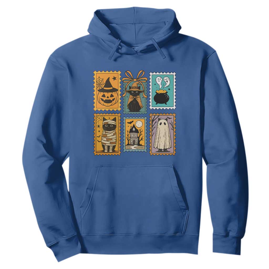 Black Cat Pumpkin Hoodie Retro Halloween Ghots Cat Stamp TS10 Royal Blue Print Your Wear