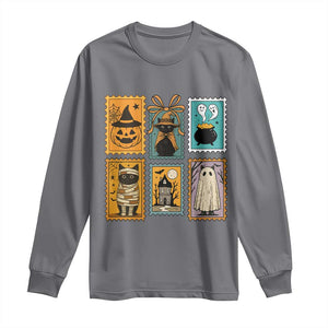 Black Cat Pumpkin Long Sleeve Shirt Retro Halloween Ghots Cat Stamp TS10 Charcoal Print Your Wear