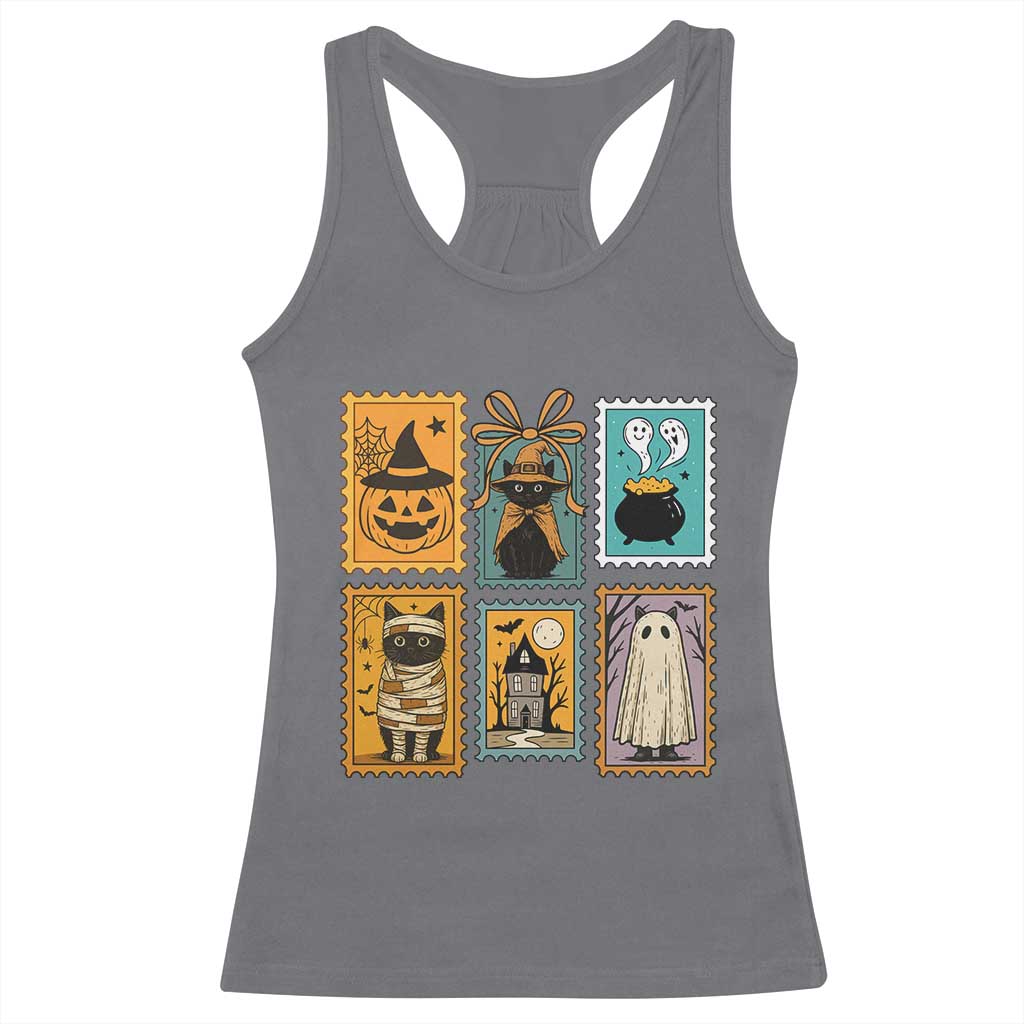Black Cat Pumpkin Racerback Tank Top Retro Halloween Ghots Cat Stamp TS10 Charcoal Print Your Wear
