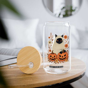 Vintage Halloween Ghost Cat Glass Can Groovy Floral Cute Black Cat Ghost Fall Pumpkin TS10 Print Your Wear