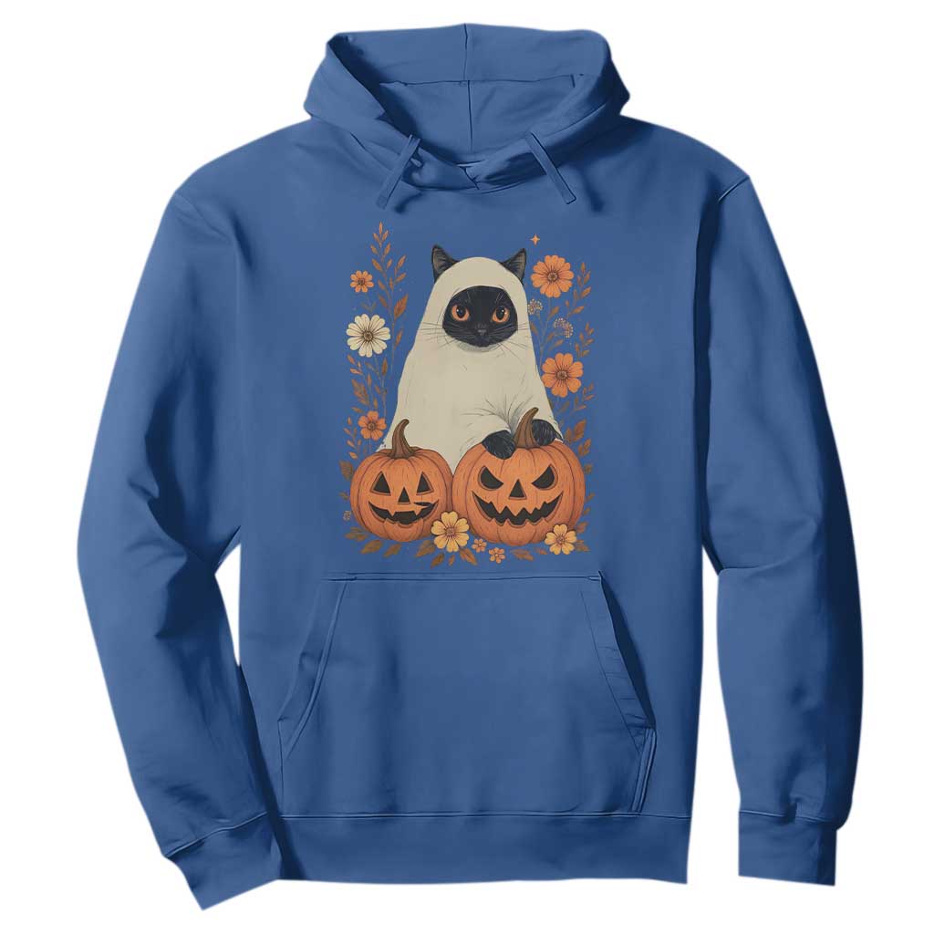 Vintage Halloween Ghost Cat Hoodie Groovy Floral Cute Black Cat Ghost Fall Pumpkin TS10 Royal Blue Print Your Wear