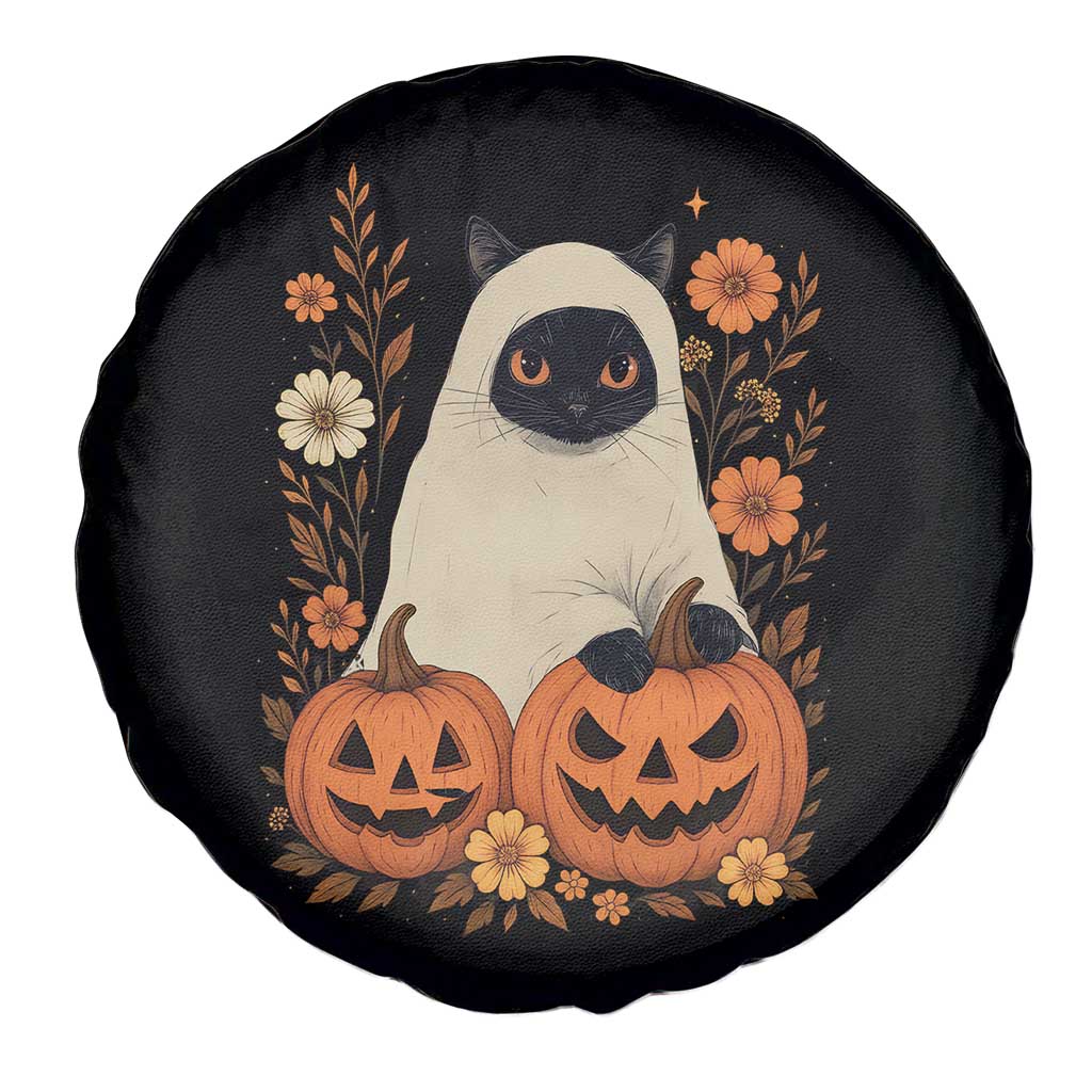 Vintage Halloween Ghost Cat Spare Tire Cover Groovy Floral Cute Black Cat Ghost Fall Pumpkin TS10 Print Your Wear