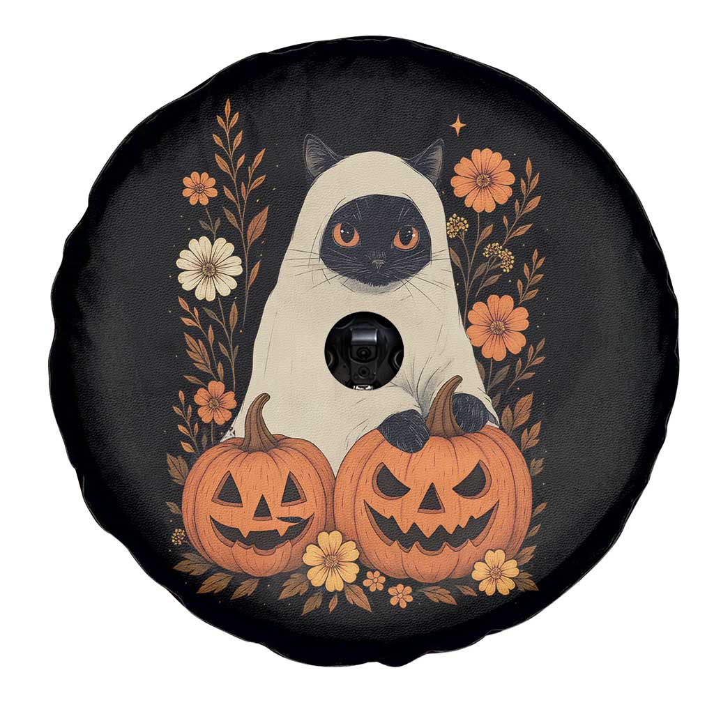 Vintage Halloween Ghost Cat Spare Tire Cover Groovy Floral Cute Black Cat Ghost Fall Pumpkin TS10 Print Your Wear