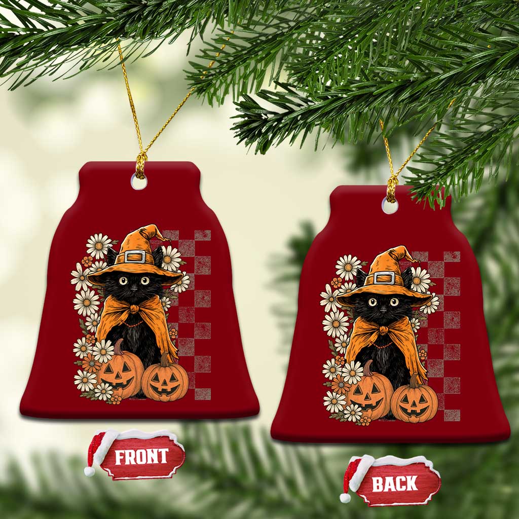 Boho Cat Wild Flowers Ceramic Ornament Vintage Autumn Cozy Black Cat Pumpkin Halloween TS10 Print Your Wear