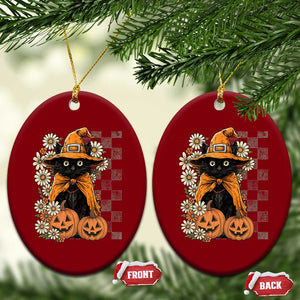 Boho Cat Wild Flowers Ceramic Ornament Vintage Autumn Cozy Black Cat Pumpkin Halloween TS10 Print Your Wear