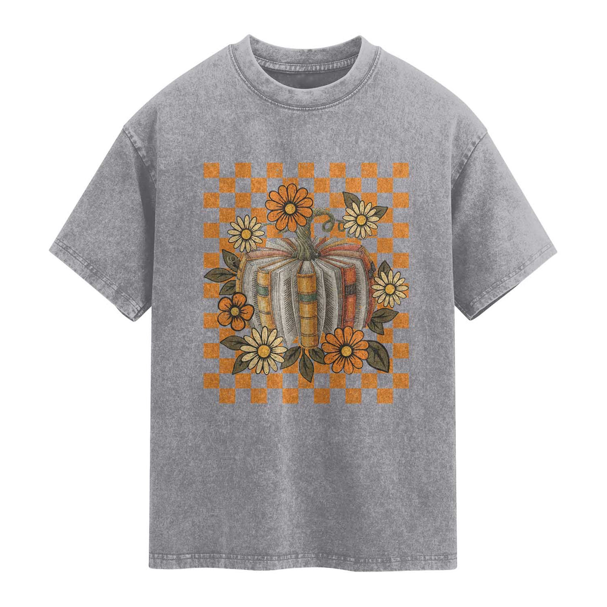Book Pumpkin Washed Cotton T-Shirt Fall Halloween Book Lover Bookish Gift TS10 Slate Gray Print Your Wear