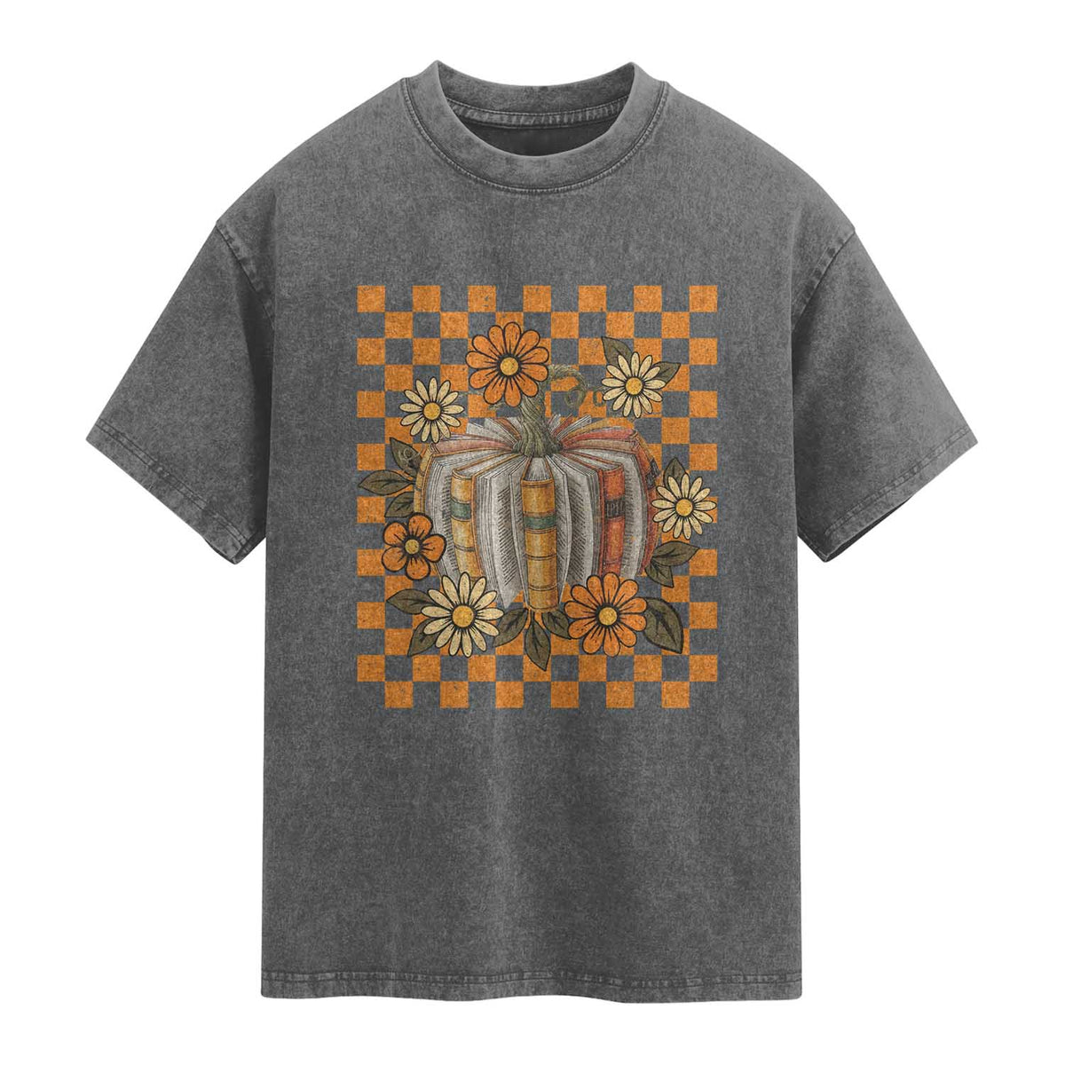 Book Pumpkin Washed Cotton T-Shirt Fall Halloween Book Lover Bookish Gift TS10 Charcoal Print Your Wear