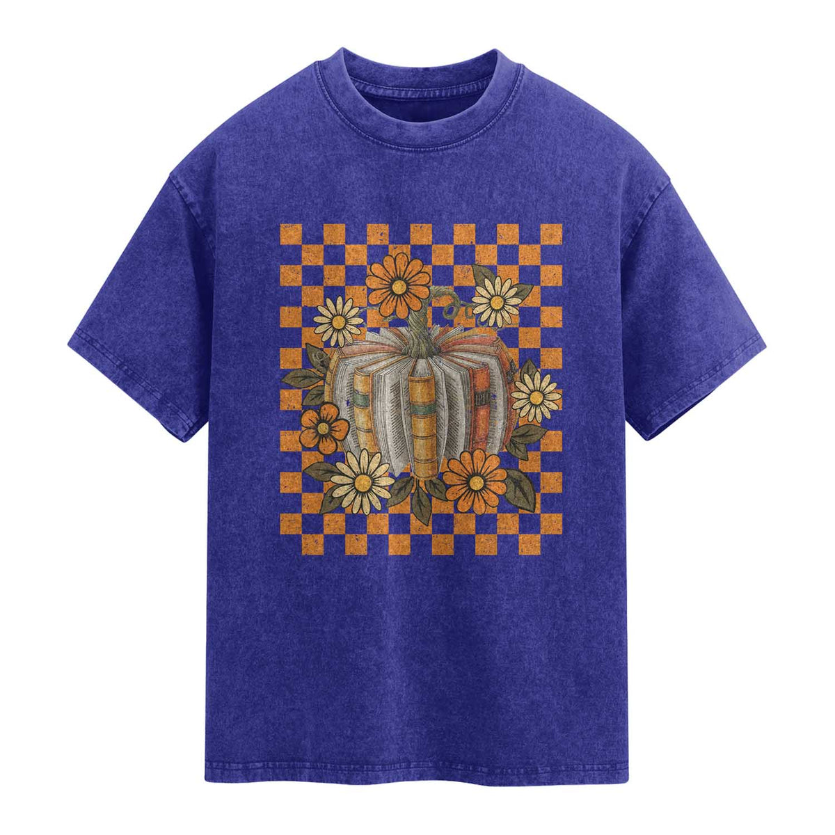 Book Pumpkin Washed Cotton T-Shirt Fall Halloween Book Lover Bookish Gift TS10 Indigo Blue Print Your Wear