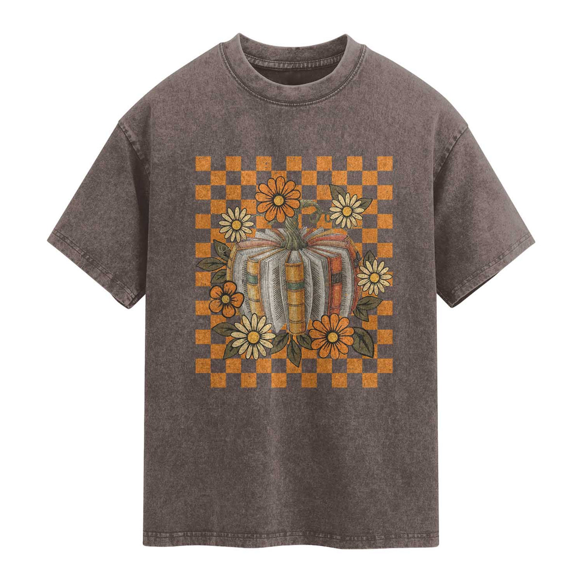 Book Pumpkin Washed Cotton T-Shirt Fall Halloween Book Lover Bookish Gift TS10 Brown Print Your Wear